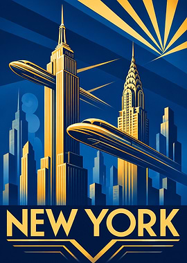 Retro Futuristic New York Travel Poster