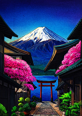 Mount Fuji and Torii Gate View