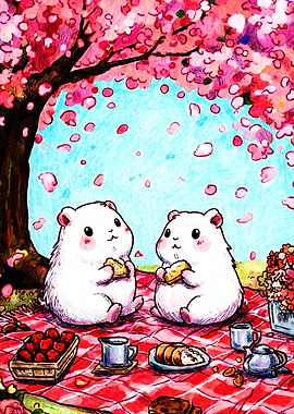 Two Hamsters Having a Picnic