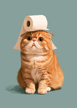 Cute Ginger Cat with Toilet Paper
