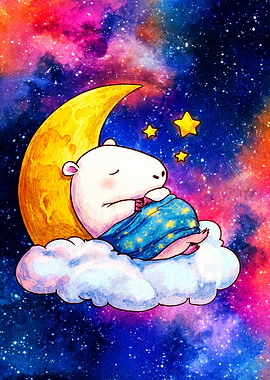 Cute Capybara Sleeping on Moon