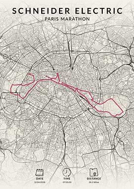 Schneider Electric Paris Marathon Map Poster