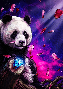 Panda with Butterfly in Cosmic Forest