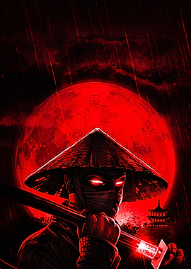 Red Moon Ninja Warrior Illustration