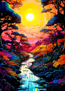 Vibrant Psychedelic Forest Landscape