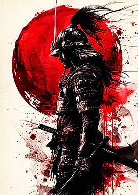 Samurai Warrior with Red Sun