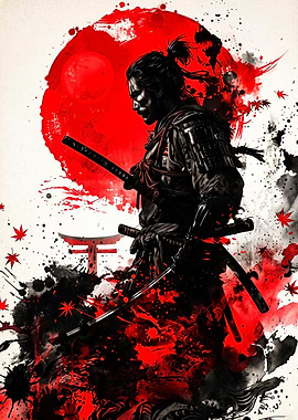 Samurai Warrior with Red Sun