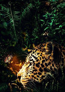 Leopard and Butterfly in Jungle