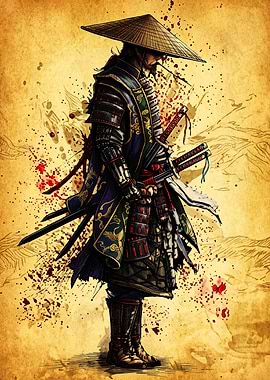 Samurai Warrior with Katana Swords