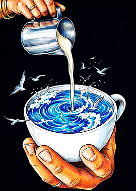 Surreal Ocean in a Coffee Cup