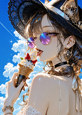 Anime Girl Eating Strawberry Ice Cream