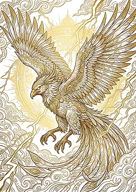 Golden Phoenix Mythical Bird Illustration