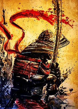 Watercolor Samurai Warrior with Katana