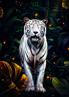 Mystical White Tiger in Enchanted Jungle
