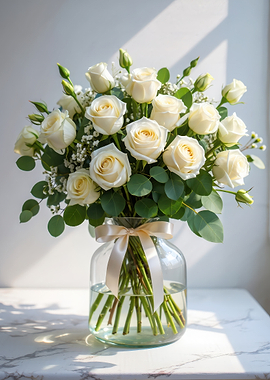 Elegant White Rose Bouquet in Vase