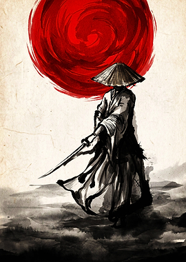Samurai Warrior with Red Sun