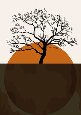 Minimalist Tree Silhouette Sunset Art