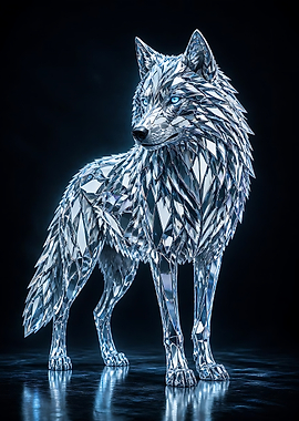 Crystalline Mirror Wolf Sculpture