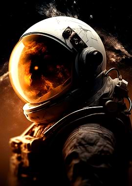 Astronaut with Fiery Nebula Reflection