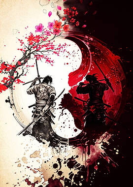 Samurai Yin Yang Cherry Blossom Art