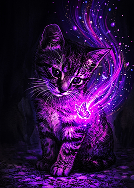 Magical Kitten with Glowing Butterfly