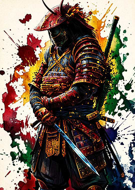 Watercolor Samurai Warrior with Katana