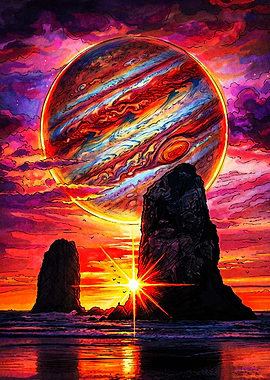 Jupiter Rising Over Coastal Sea Stacks