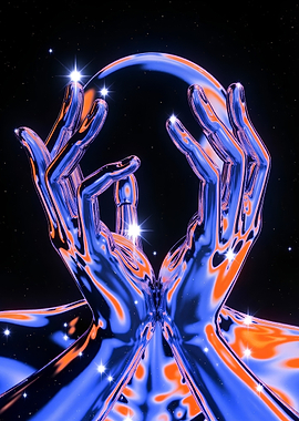 Chrome Hands Holding Celestial Sphere