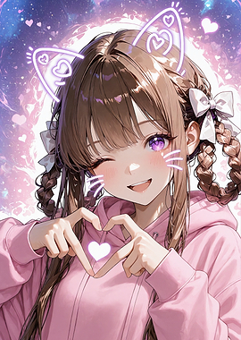 Cute Anime Girl Making Heart Gesture