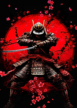 Samurai Warrior with Cherry Blossoms