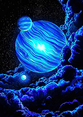 Glowing Blue Planets in Deep Space