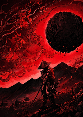 Samurai Under a Dark Red Moon