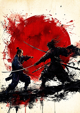 Samurai Duel Against Red Sun