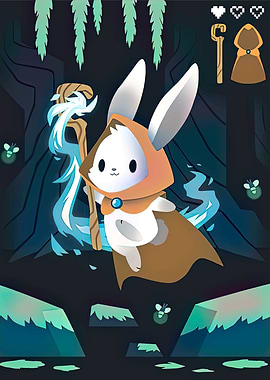 Cute Bunny Mage in Magical Cave