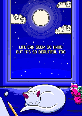 Life Can Seem So Hard But It's So Beautiful Too - Cat Sleeping On a Starry Night