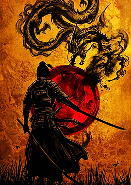 Samurai Facing a Celestial Dragon