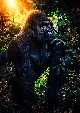 Majestic Gorilla in Golden Jungle