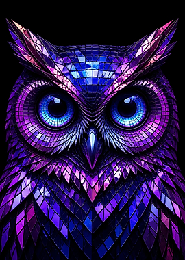 Iridescent Mosaic Owl Portrait