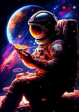 Astronaut Eating Pizza in Space