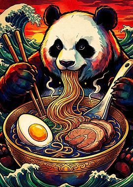 Panda Eating Ramen Art