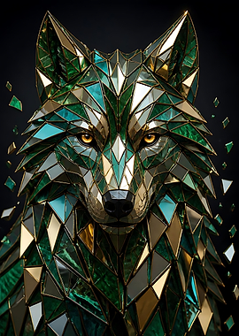 Geometric Emerald and Gold Wolf
