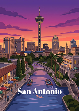 San Antonio River Walk Sunset Poster