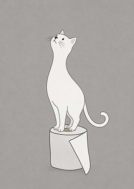 White Cat Standing on Toilet Paper
