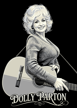 Dolly Parton Guitar Portrait Illustration