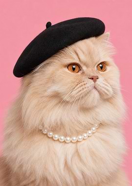 Elegant Persian Cat in Beret