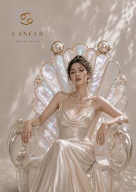 Cancer Zodiac Pearl Shell Throne Portrait