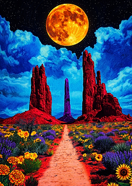 Surreal Desert Landscape Under Full Moon
