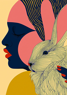 Woman Holding a Rabbit Illustration