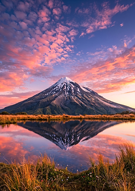 Mount Taranaki Reflection at Sunset
