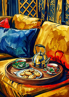 Cozy Tea and Cookies Illustration
